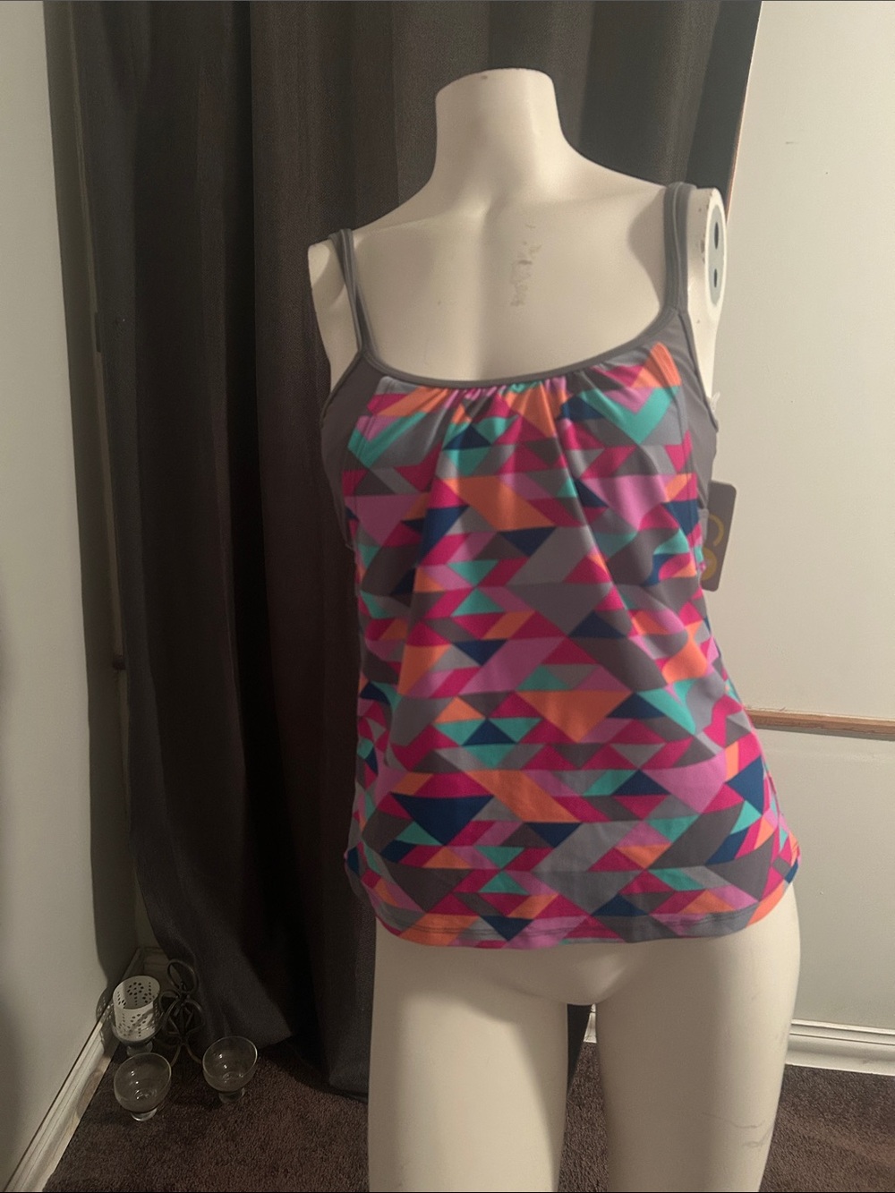 Gossip Women’s Geometric Print Tankini - Pink & Teal